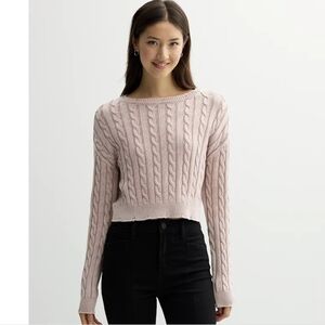 Sugar Moon Juniors Deconstructed Cable Pullover Pink Sweater Nwt Sz Medium
